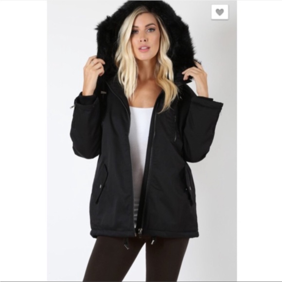 Black hooded insulated canvas jacket parka size S - Picture 1 of 12